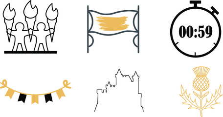 Collection of scottish themed icons isolated on