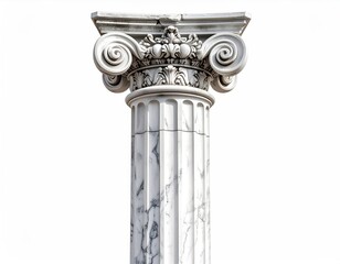 Isolated detailed white marble classical Ionic column