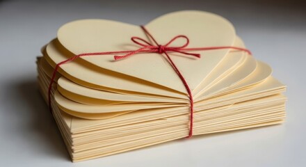 Valentine Day Stack of heart shaped cards tied with red string .Love, valentine, love, romance, romantic,
