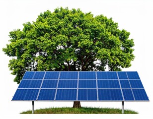 Solar panel under tree, isolated clean energy