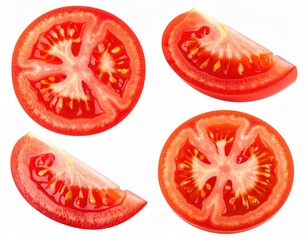 Sliced tomatoes showcase juicy red pulp and seeds