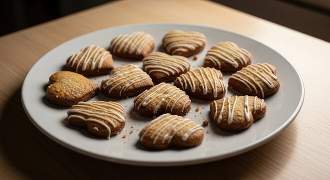 Valentine Day Plate of heart shaped cookies with white drizzle .Love, valentine, love, romance, romantic,