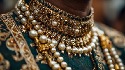Detailed look at traditional Maratha king jewelry featuring pearls and intricate gold craftsmanship