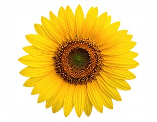 Bright yellow sunflower, center view, isolated on white