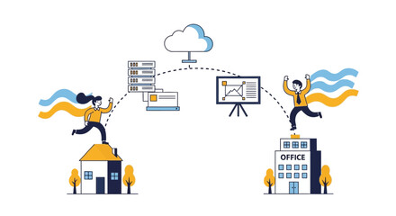 Hybrid Workforce Remote Work Cloud Computing Network Illustration