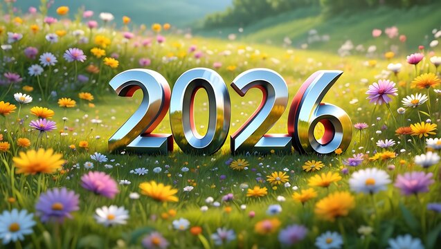 Celebrating 2026 A Blooming New Year in a Vibrant Floral Meadow