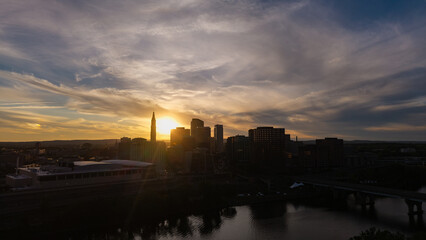 Aerial view of a Hartford, Connecticut sunset