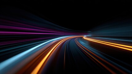 Abstract digital highway speed light trails, futuristic dark tunnel concept