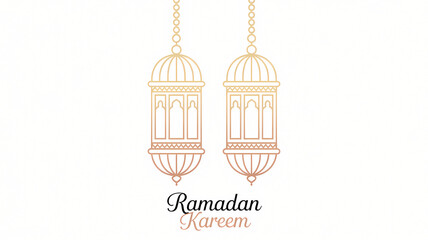 minimal ramadan kareem greeting with gradient line art lanterns