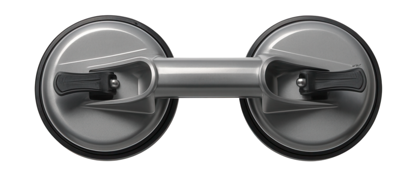 Dual-cup suction lifter with a sturdy plastic body for handling glass in DIY projects.