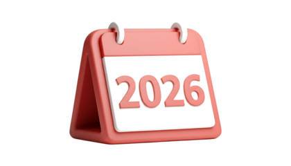 Minimalist 3d icon of a 2026 calendar, representing future plans