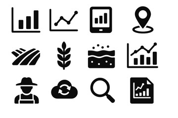 Tablet pin analytics icons field graph icon gps farm vector cloud soil