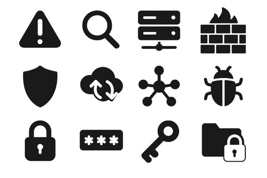 Cloud password icon virus monitoring server vector icons network threat padlock magnifier