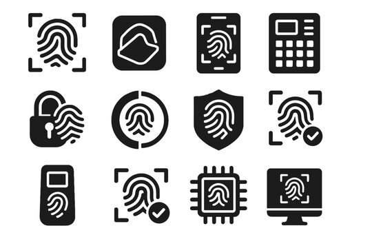 Authentication wheel secure vector set progress reader fingerprint control icon pad chip