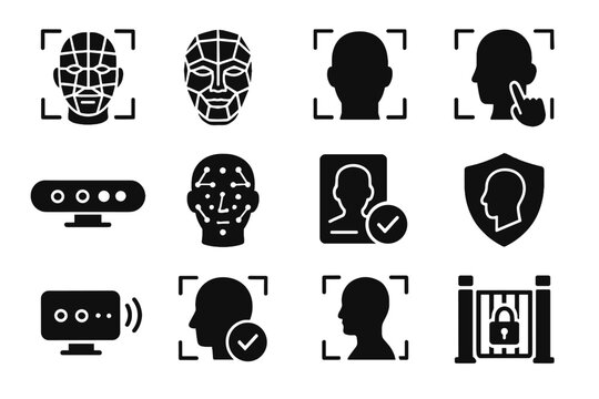 Sensor scan identity recognition icon icons face symbol shield vector dots ir