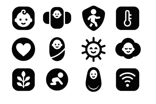 Monitor indicator breathing shape signal dot icons child infant health vector tile