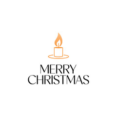 Minimal gold candle icon above elegant serif text “Merry Christmas”, simple clean branding on white background.