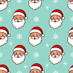 Santa Head and Snowflakes Seamless Pattern