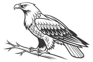 Eagle on Branch Illustration Print | Majestic Bird Art