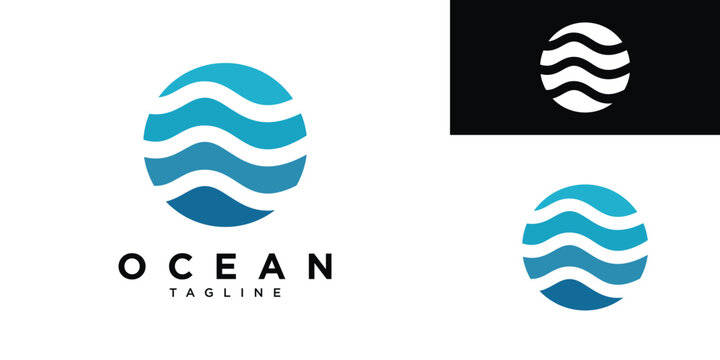 Ocean wave circle logo design modern minimal style