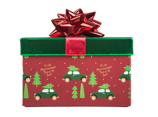 Christmas gift box with red bow isolated on white background. Clipping Path