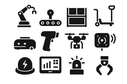 Vector unit robot safety tablet arm storage warehouse icon pad claw smart