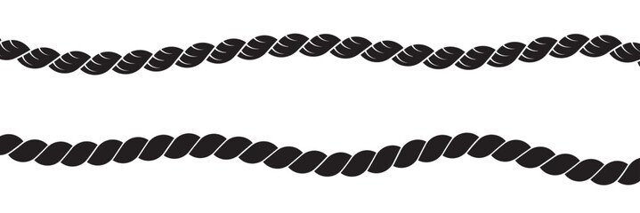 Rope pattern brush set vector. Set of twisted vector rope icon or cordage with loops. Rope brushes set. Rope seamless pattern vector illustration.