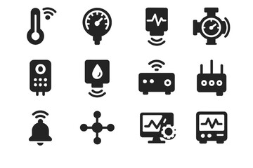 Bell pressure control meter sensor flow icon network iot industrial vector logger