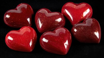 Fototapeta premium Shiny Red Heart-Shaped Decorations Perfect for Valentine's Day Celebrations, Romantic Gifts, and Crafting Projects in Various Creative Settings