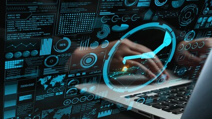 Explore a sophisticated industrial automation interface showcasing a robotic arm and data visualization on a laptop screen, embodying modern technology and innovation. Cipher