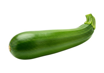 A single fresh green zucchini vegetable isolated on transparent background, showcasing its smooth skin and curved shape