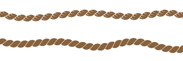 Rope pattern brush set vector. Set of twisted vector rope icon or cordage with loops. Rope brushes set. Rope seamless pattern vector illustration.