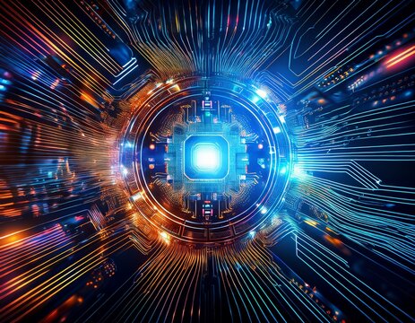 exploration of quantum computer technologies showcasing intricate circuitry and luminous connections in a futuristic design