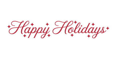 Elegant “Happy Holidays” greeting in red cursive with diamond sparkles – festive winter design for seasonal celebration 
