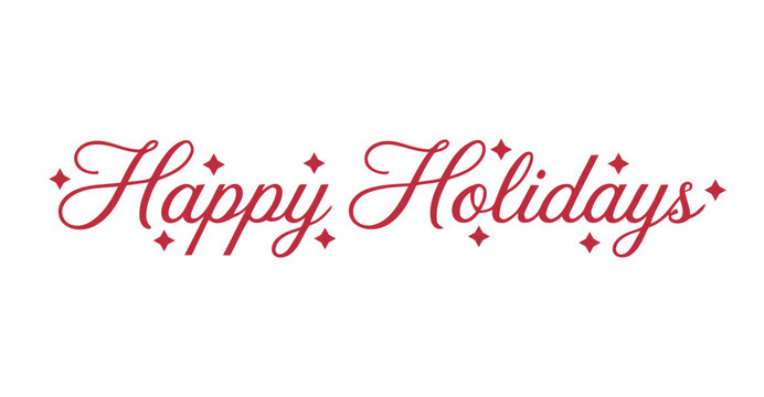 Elegant “Happy Holidays” greeting in red cursive with diamond sparkles – festive winter design for seasonal celebration 