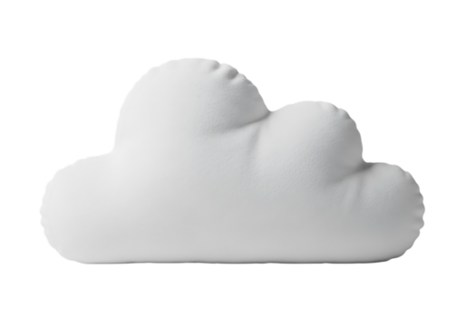 Fluffy white cloudshaped decorative pillow isolated on transparent background, perfect for nursery or modern home decor accent