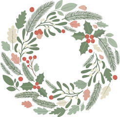 Festive Wreath: A beautiful illustration of a wreath, with winter elements, creates a perfect festive design for the holiday season.