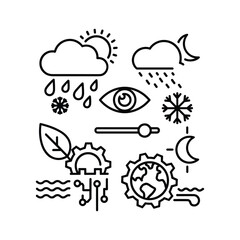 Collection of weather, nature, and technology icons isolated on