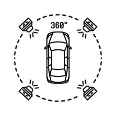 Car with 360degree camera system icon, isolated on