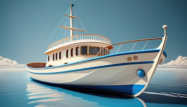 white toy boat with blue trim