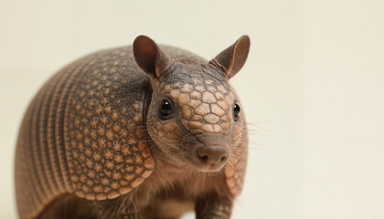 Obraz premium Intricate Armadillo Shell Illuminated in Studio Shot with Cream Backdrop