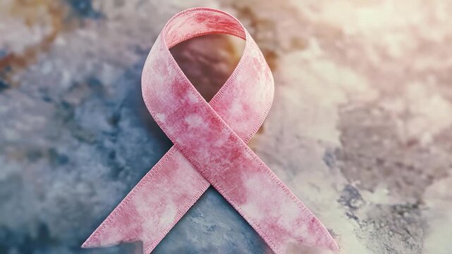 A pink ribbon lying flat on a table