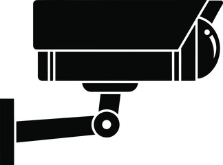 Black cctv security camera icon silhouette mounted on wall representing video surveillance system and safety monitoring for private property crime prevention concept.