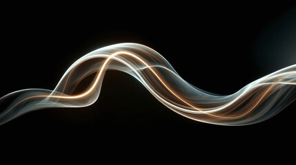 Abstract luminous wavy lines in motion, dancing gracefully against a dark void