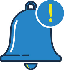 Blue notification bell icon with yellow exclamation mark symbol representing urgent message alert and important system warning for social media app interface concept.