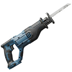 Cordless reciprocating saw tool with blade isolated on transparent background