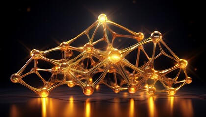 a transparent golden molecular structure against a black background glowing