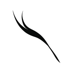 Elegant curved feather silhouette in a minimalist black style for artistic design Vector illustration