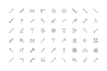 Set of linear hand tool icons designed for construction repair and diy themed artwork Vector illustration