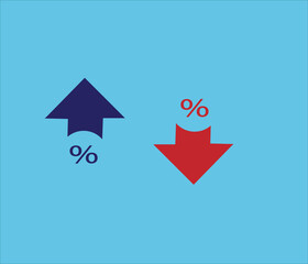 Finance chart icon with, blue up arrow for profit percentage and red down arrow for loss percentage